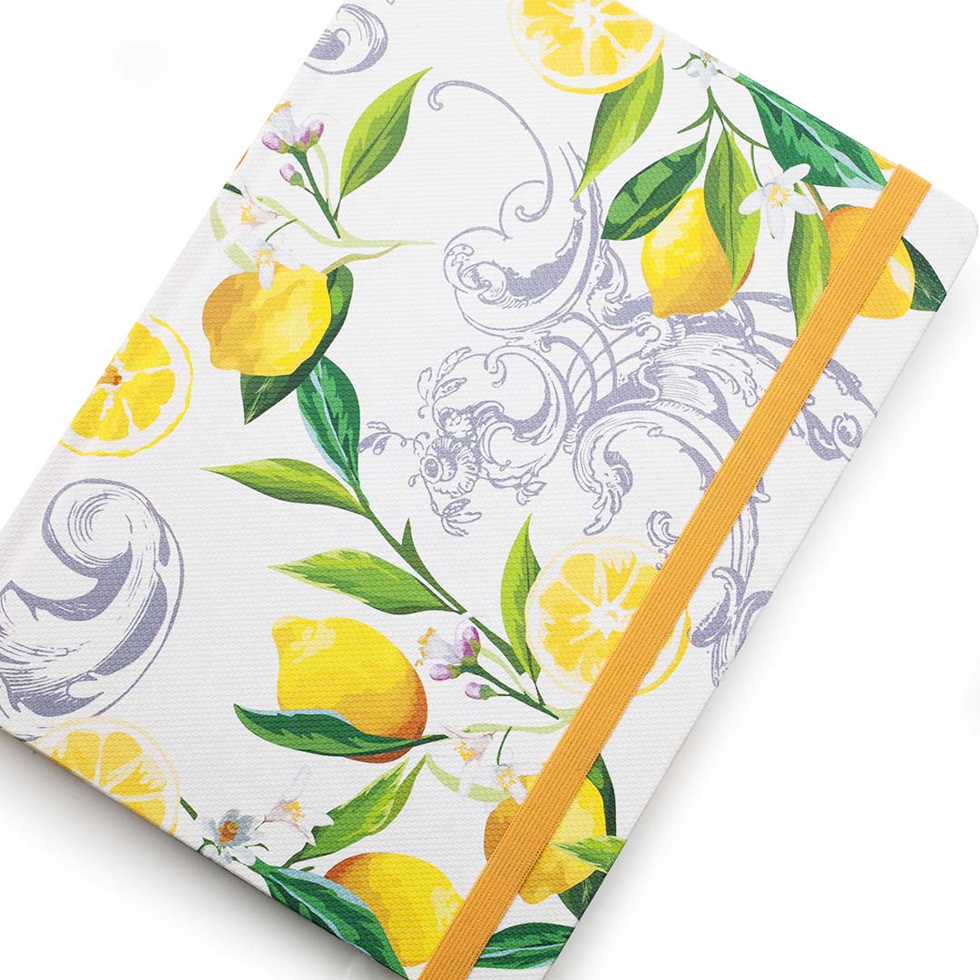 Image shows the top view of a Floral Lemon delight journal
