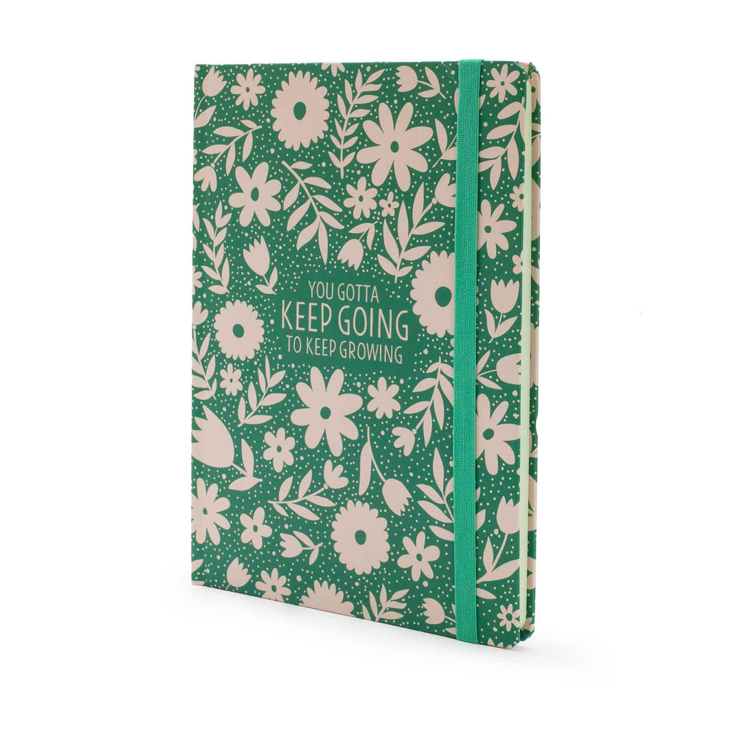 Image shows a green happiness journal