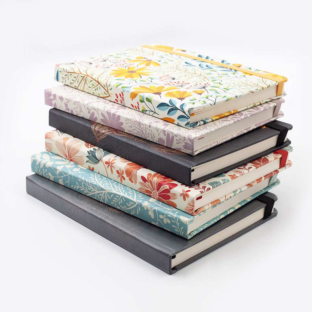 Image shows a group shot of the Premium hardcover journals