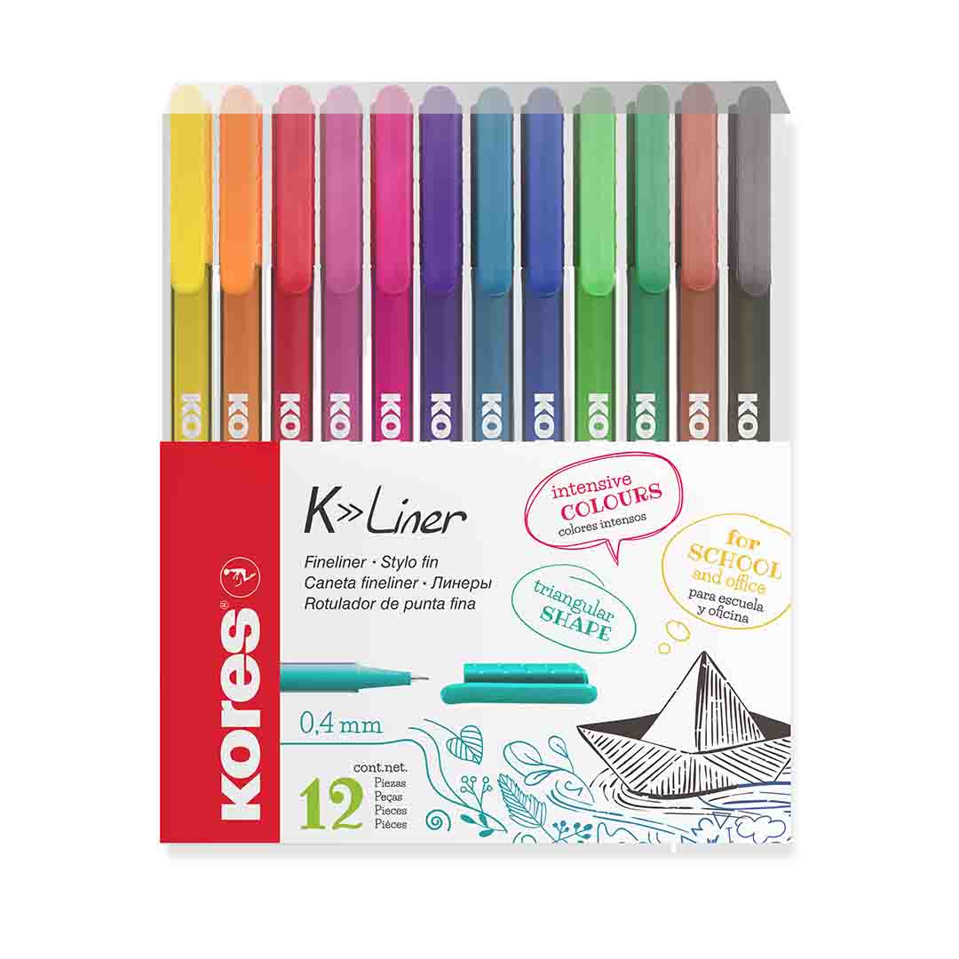 Image shows a set of 12 Kores fine liner pens