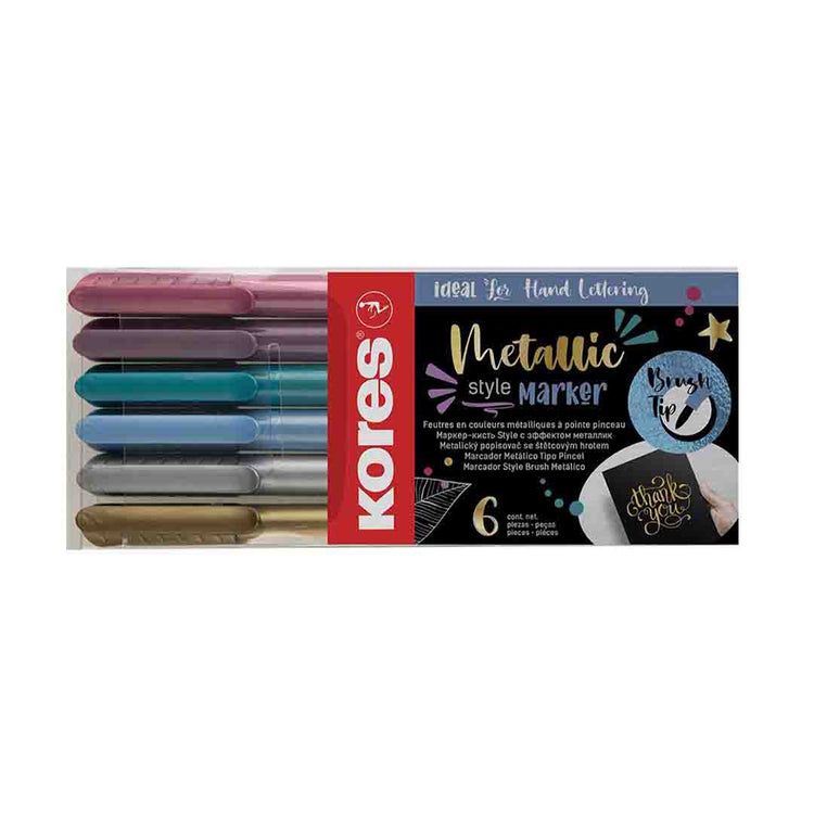 Image shows a set of 6 Kores metallic markers