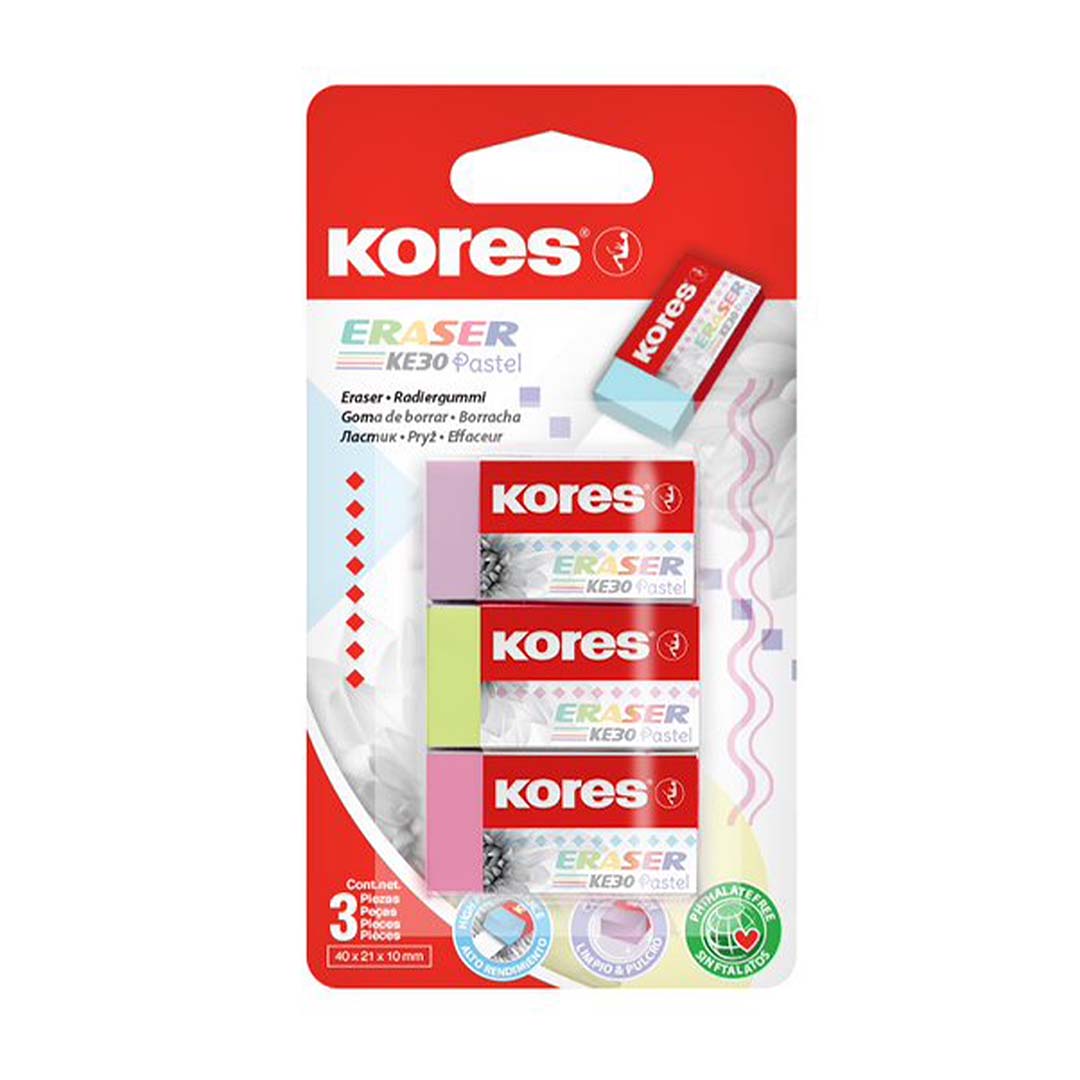 Image shows a set of 3 Kores pastel erasers