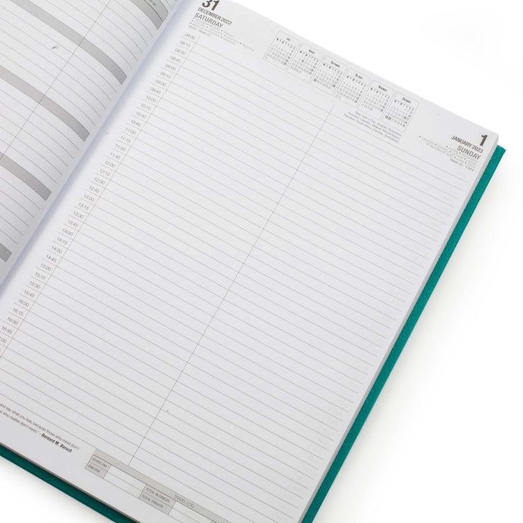 Image shows a weekend page in the A4 Nappa 2023 diary
