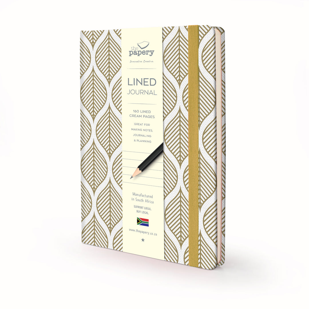 Image shows a lined Nature Geometric Leaves journal