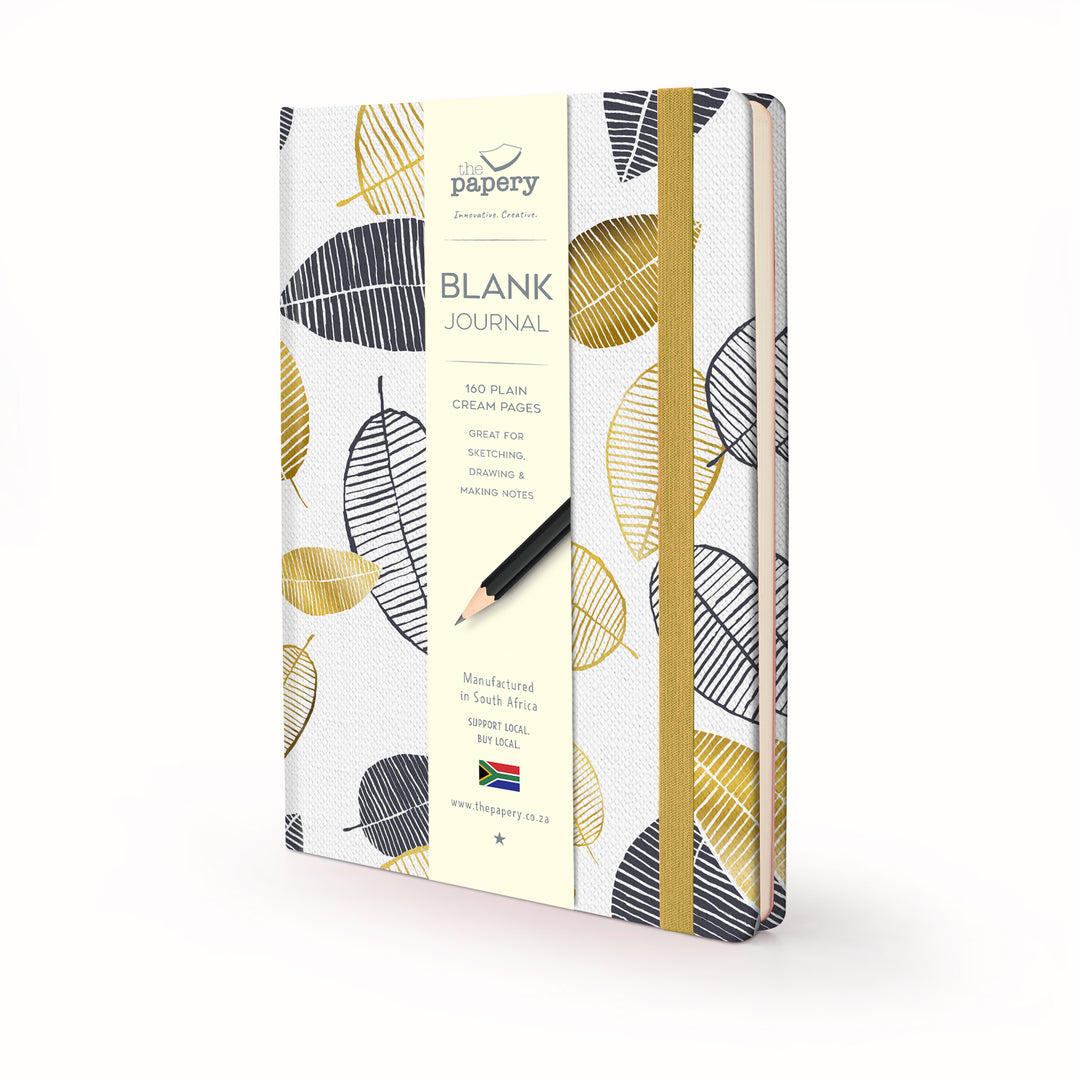 Image shows a blank Nature Gold Leaves journal