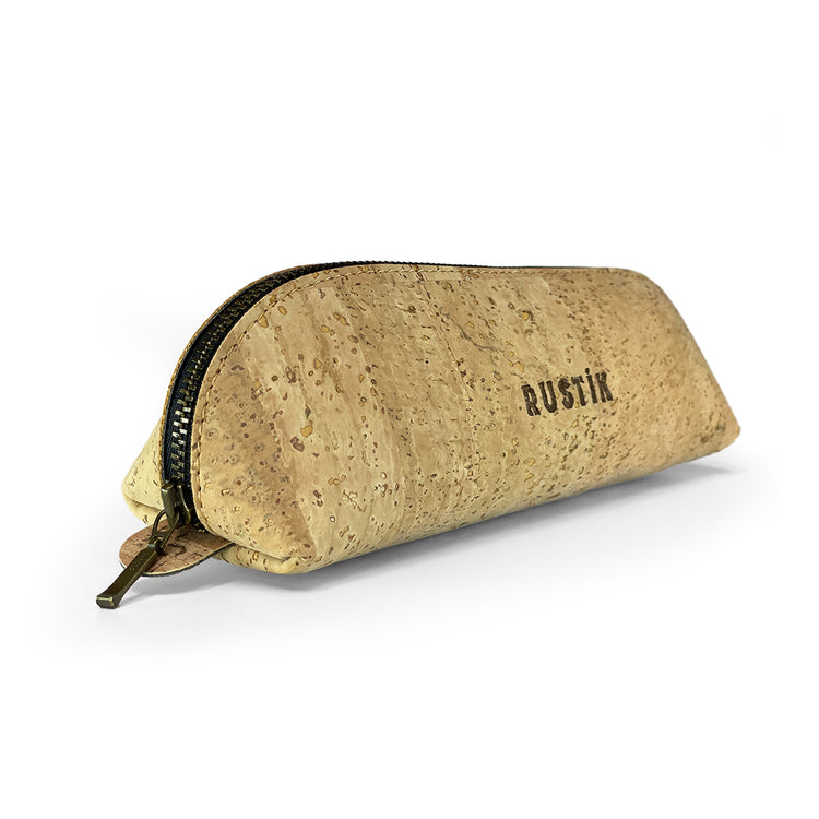 Image shows a Rustik cork pencil bag