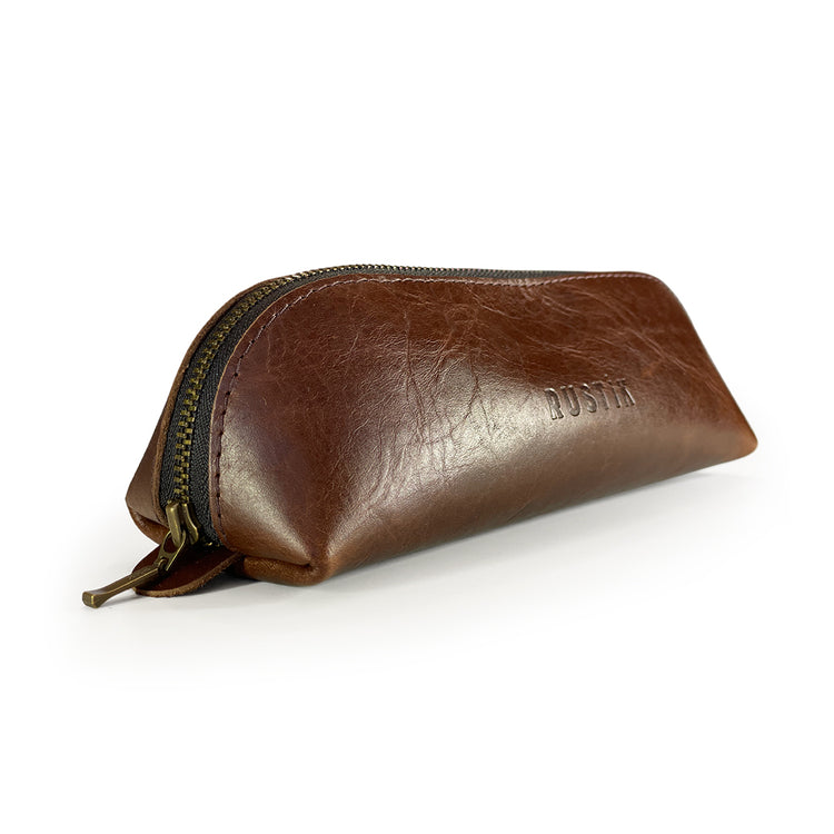 Image shows a Rustik leather pencil bag