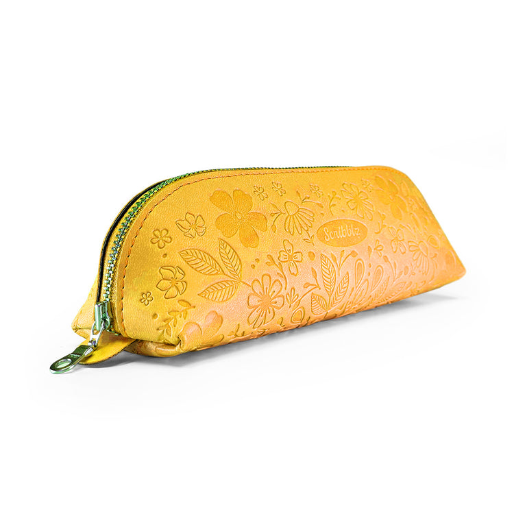 Image shows a Yellow Scribblz Pleather pencil bag
