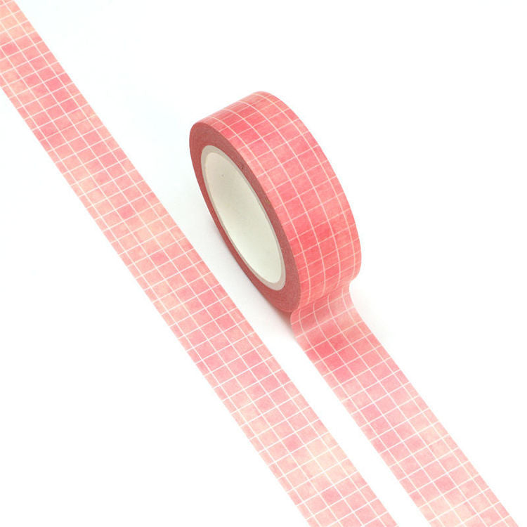 Image shows a pink grid pattern washi tape