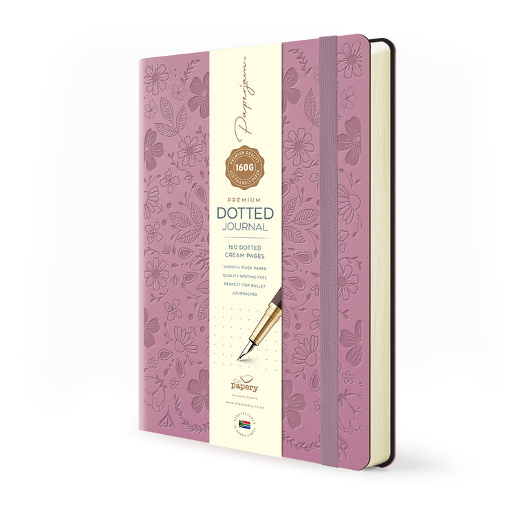 Image shows an orchid Flexi premium journal (with bellyband)