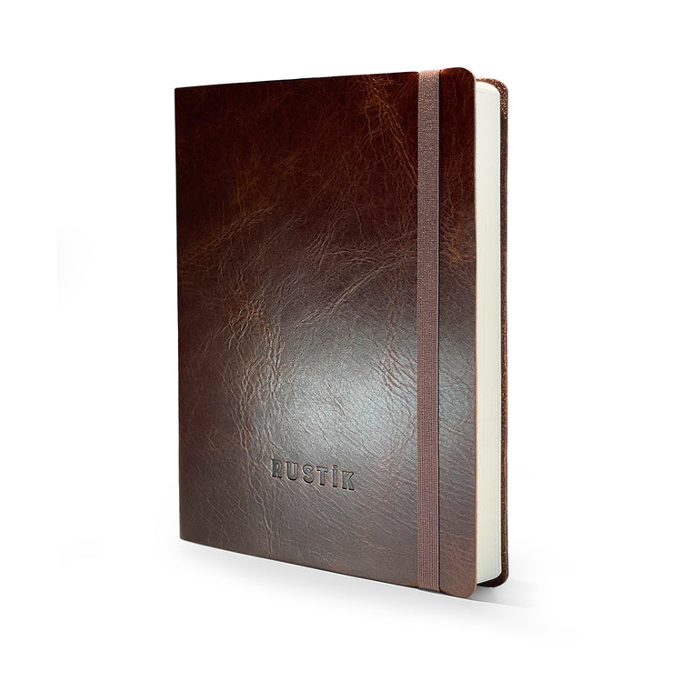 Image shows a Rustik Brown leather Premium dotted journal
