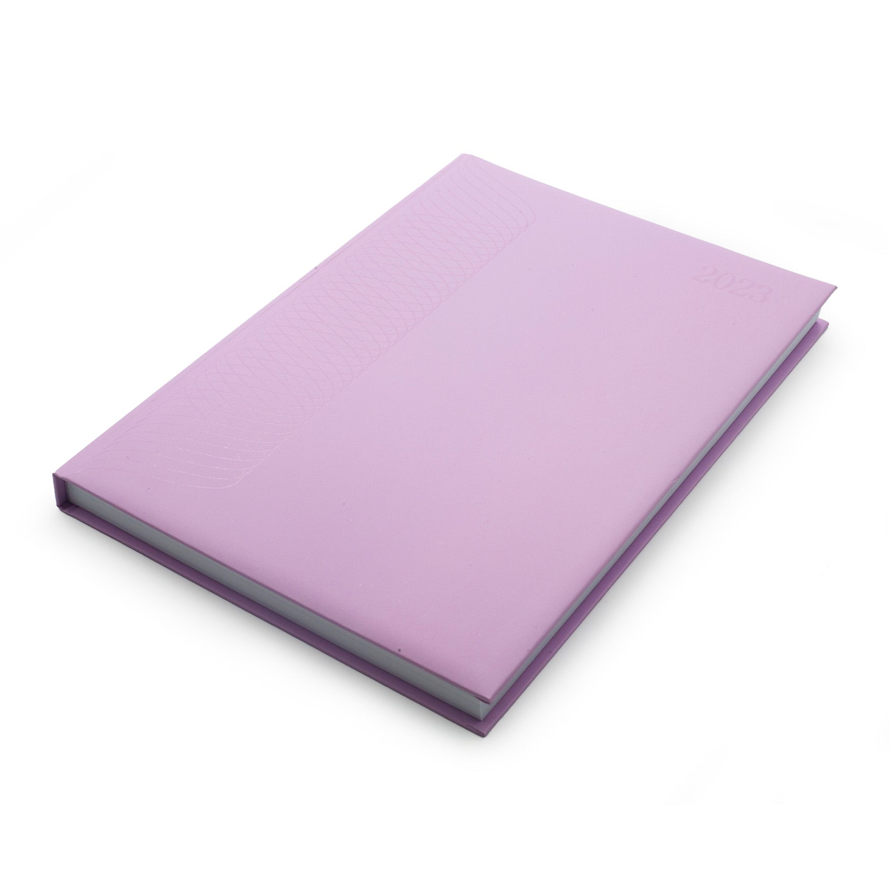 Image shows the top front view of a purple A4 2023 planner