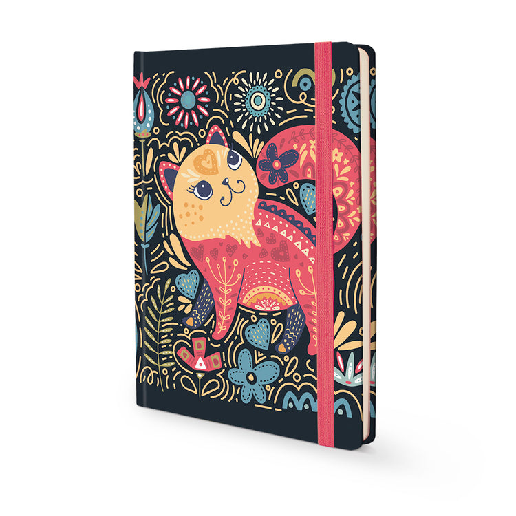 Image shows a Retro Folk Art Cat journal