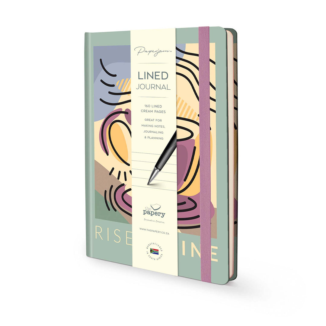Image shows a lined Retro Rise & Shine journal