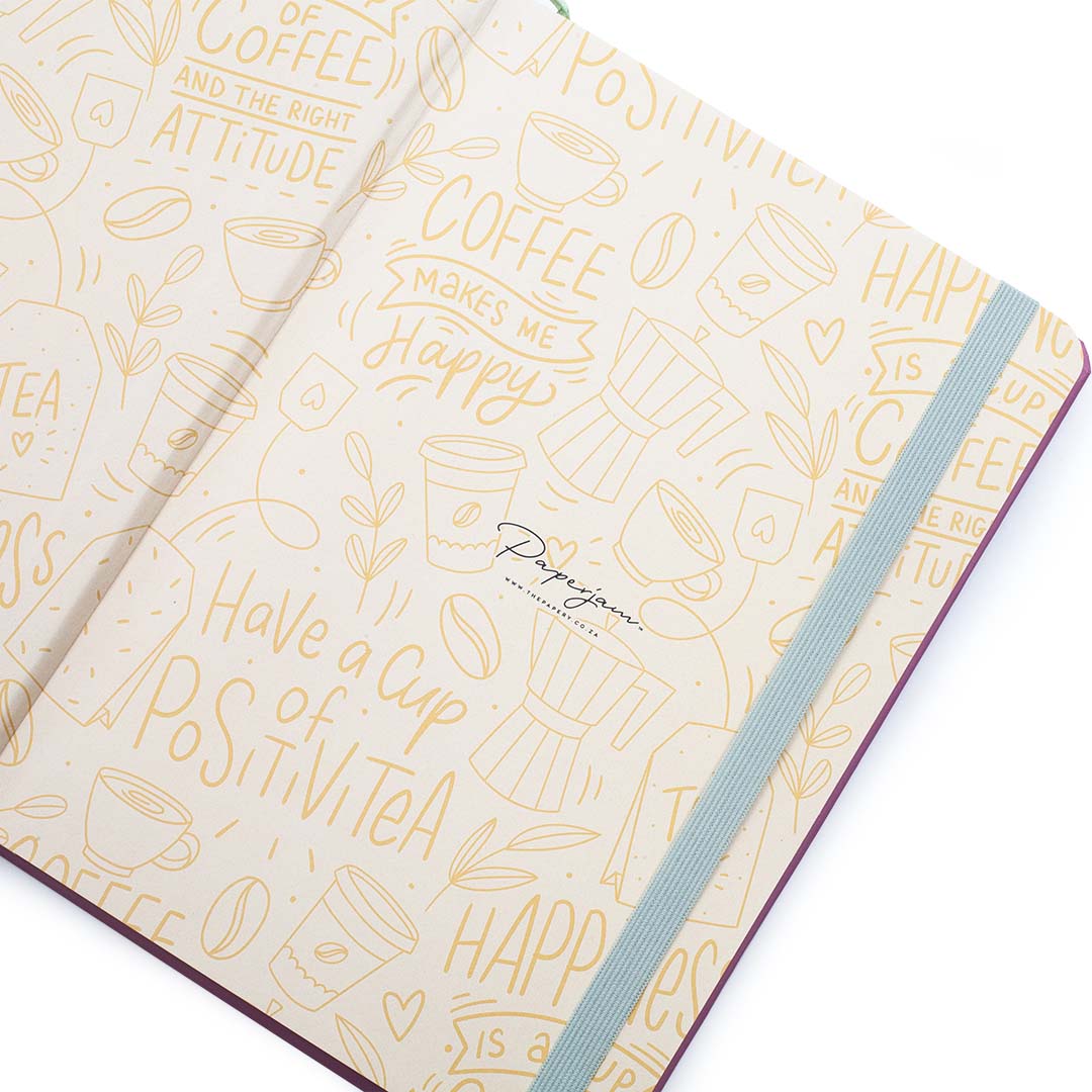Image shows the endpapers of a Retro Good Coffee journal