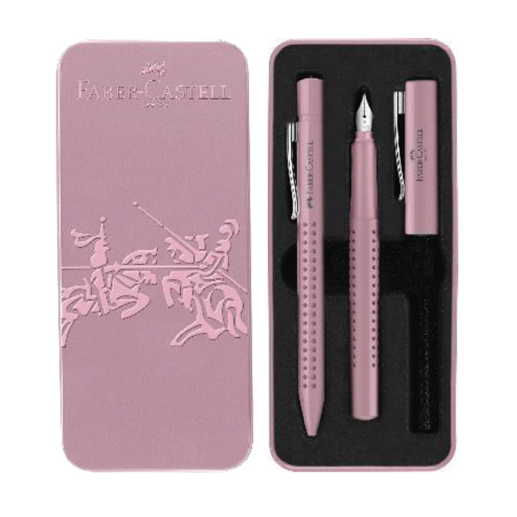 Image shows a Faber-Castell Harmony grip pen set (rose shadows)