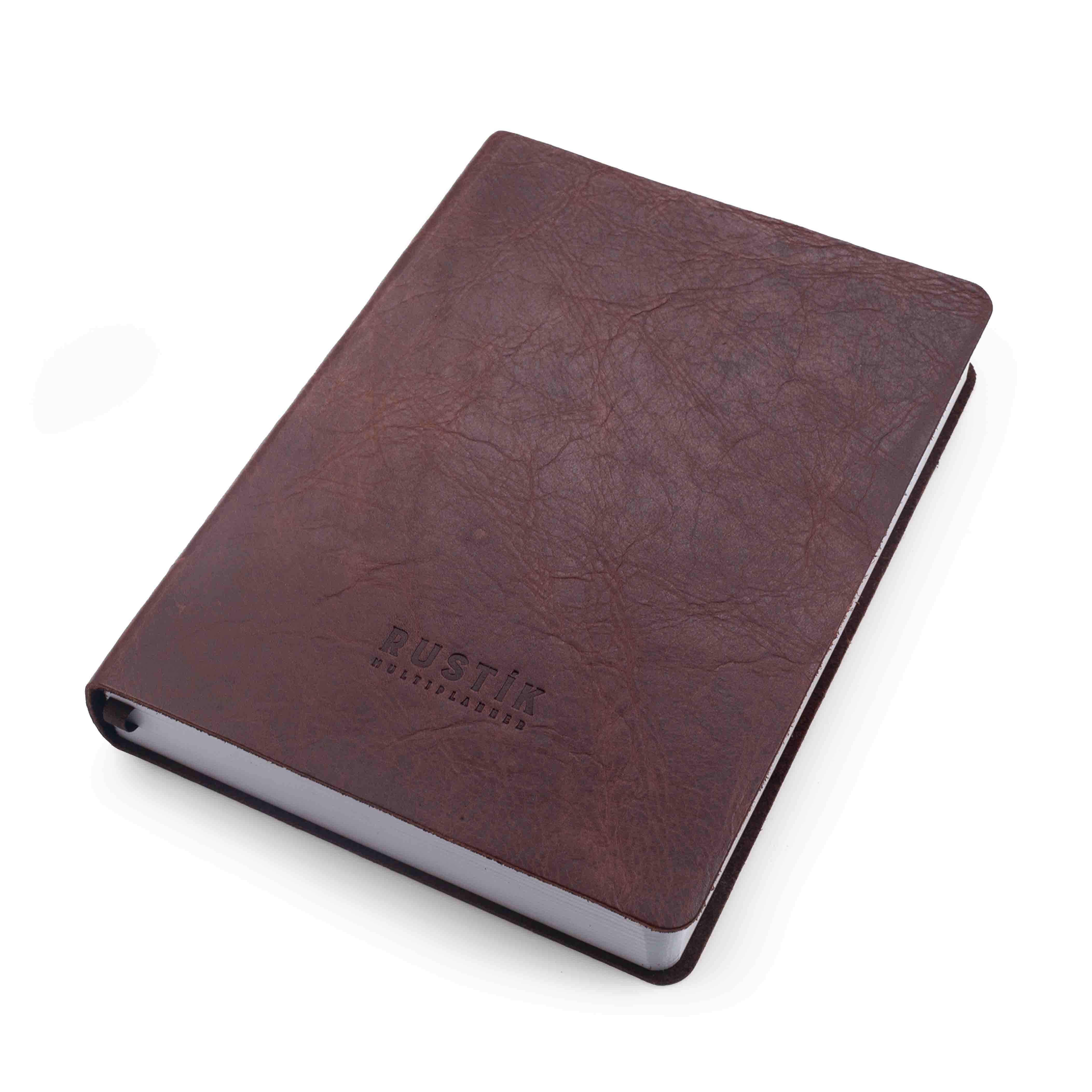 Image shows the top, front view of the Rustik Brown Leather MultiPlanner