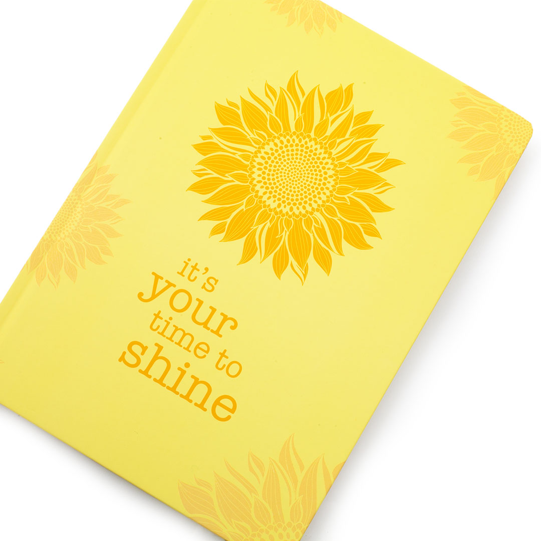 Image shows the top front view of an A4 Sunshine yellow Scribblz journal