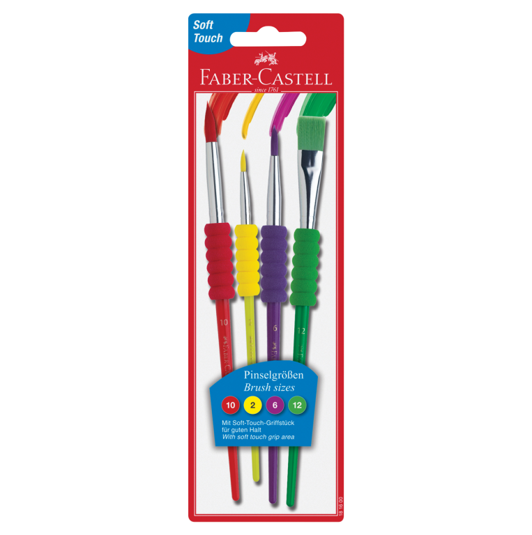 Image shows a set of 4 Faber-Castell paint brushes